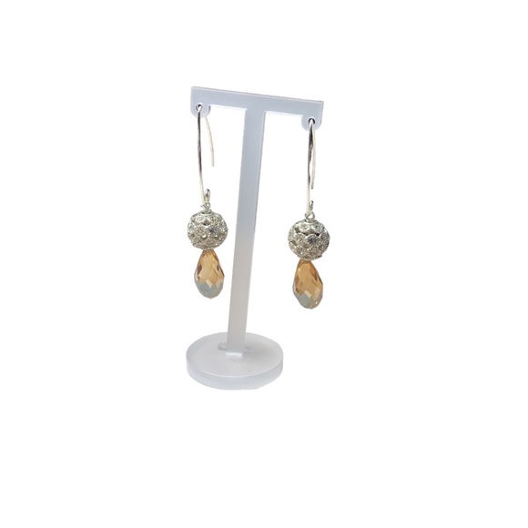 Champagne Crystal Teardrop Sterling Silver Dangle Earring - Picture 1 of 4